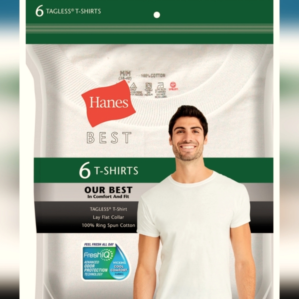 Hanes White Soft Cotton T-shirts Essential Comfort size Large 6 pack